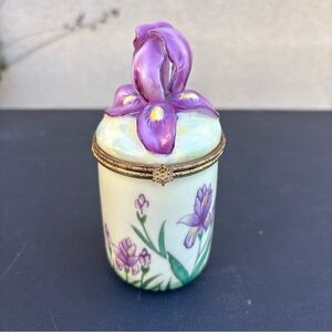 The Bombay Company 4.75" Porcelain Floral Candle Holder Hinged Lid Vintage NICE